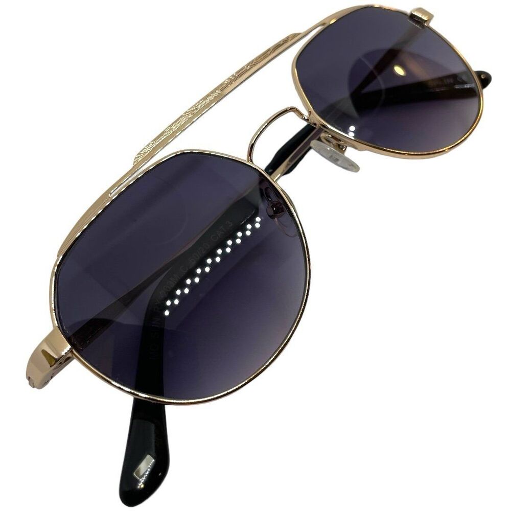 MO Sun Rx 203M C 50-20 CAT.3 Round Full Rim Sunglasses - Gold Black - Picture 4 of 10